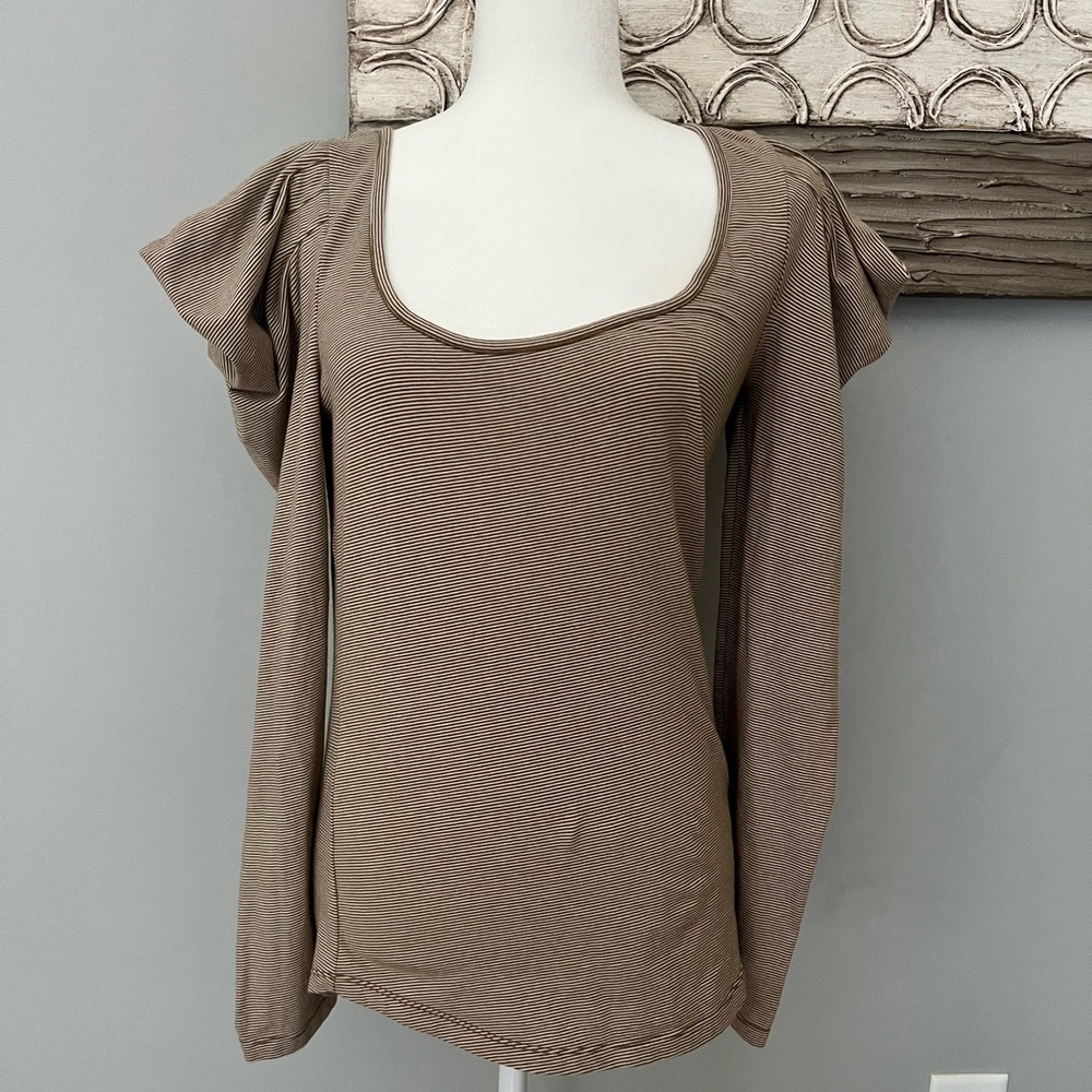 Free People Womens Brown/ White Striped Cotton Puff Sleeve